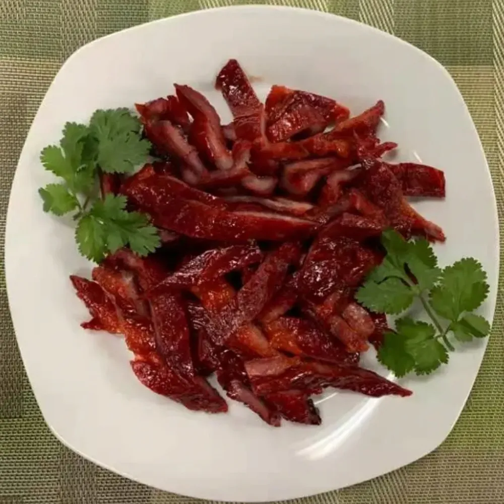 Sliced char siu pork at Family Kitchen, an Chinese Restaurant in Brooklyn.